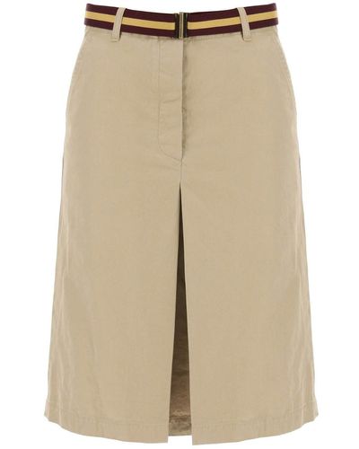 Dries Van Noten Cotton Midi Skirt With Belt - Natural