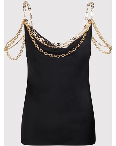 Rabanne Rabanne Black Top In Gold With Mesh And Chain Details