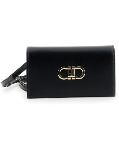 Ferragamo Mini Crossbody Bag With Gancini Logo - Black