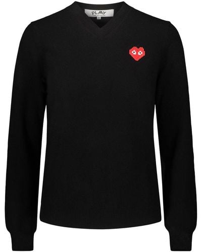 COMME DES GARÇONS PLAY V-neck Jumper With Red Pixelated Heart Clothing - Black