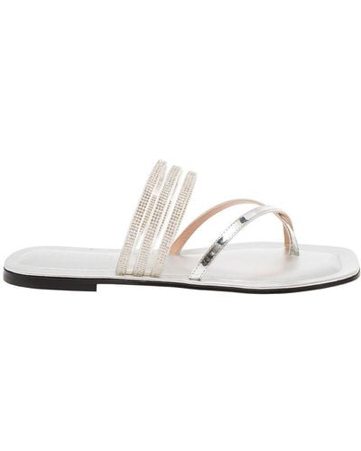 Pollini Tone Thongs Sandals With And Rhinestone Bands - White