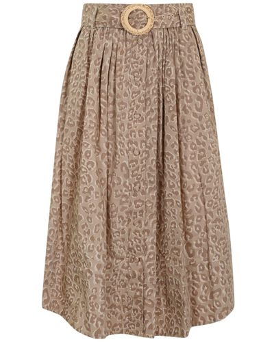 Twin Set Poplin Animal Print Skirt - Natural