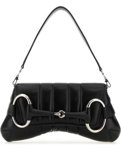 Gucci Medium Horsebit Chain Leather Shoulder Bag - Black