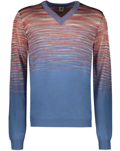 M Missoni Wool V-Neck Sweater - Blue