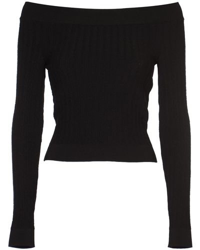 Alberta Ferretti Off-Shoulder Longsleeved Knit Top - Black