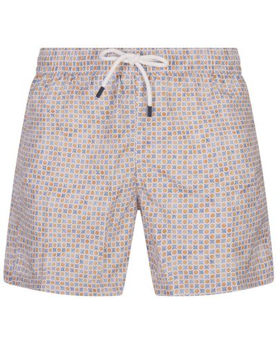 Fedeli Swim Shorts With Micro Pattern Of Polka Dots And Flowers - White
