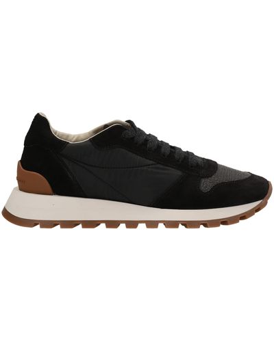 Brunello Cucinelli Suede And Techno Fabric Runners With Precious Toe - Black