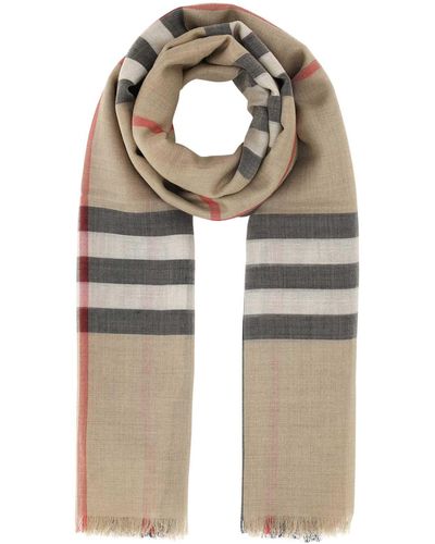 Burberry Embroidered Wool Blend Scarf - Natural