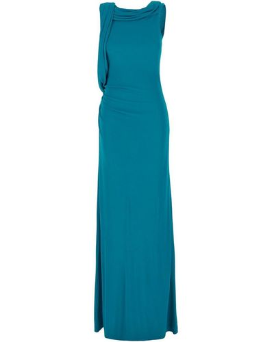 Alberta Ferretti Ruched Detail Crepe Maxi Dress - Blue