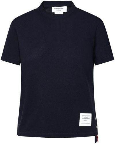 Thom Browne 'relaxed' Navy Textured Cotton T-shirt - Blue