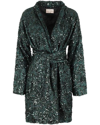 Le twins Sequined Belted Kimono Jacket - Green