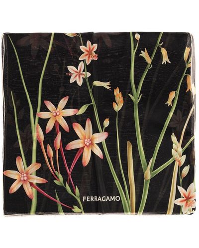 Ferragamo Stem Printed Chiffon Scarf - Black