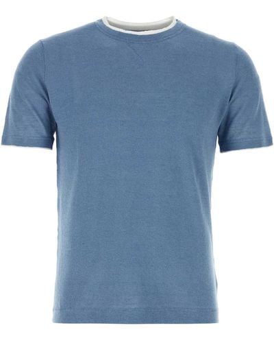 Fedeli Air Force Linen Blend Fox T-Shirt - Blue