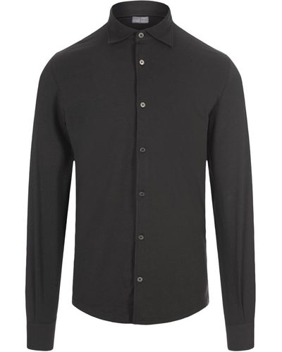 Fedeli Moss Stretch Cotton Shirt - Black