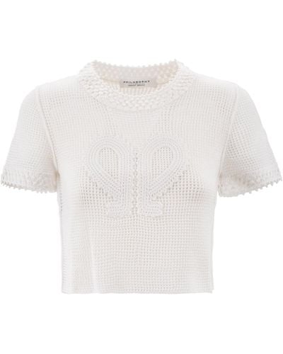 Philosophy Di Lorenzo Serafini Stretch Mesh Crop Sweater Double P - White