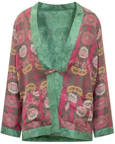Pierre Louis Mascia Silk Kimono With Floral Pattern - Multicolour