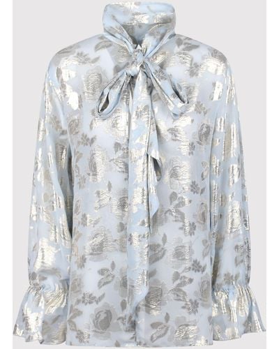 Nina Ricci Lurex Floral Jacquard Cut-Out Blouse With Tie Back - Grey