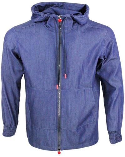Kiton Super Light Sweatshirt Jacket With Hood - Blue