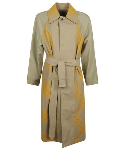 Burberry Printed Long Belted Coat - Natural
