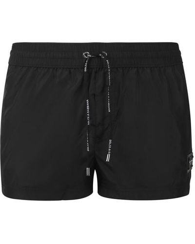 Dolce & Gabbana Short Swim Trunks With Dg Patch - Black
