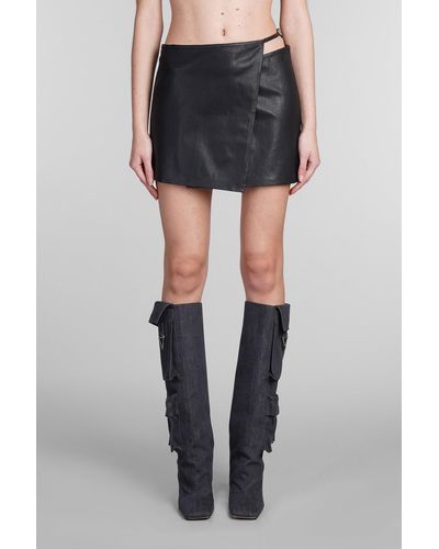 DIESEL Wrap Mini Skirt In Stretch Leather - Black