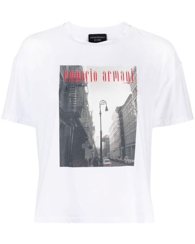 Emporio Armani Graphic-print Drop-shoulder T-shirt - White