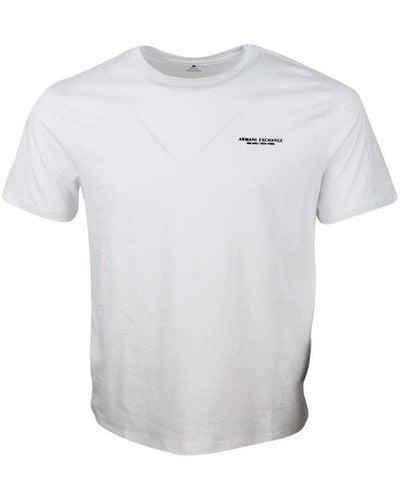 Armani Exchange Short-sleeved Crew-neck T-shirt In Stretch Cotton Jersey With Logo Lettering On The Chest - White
