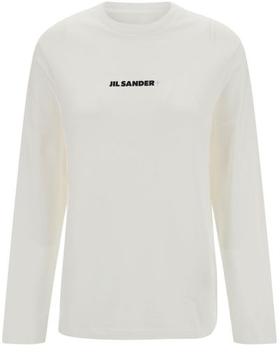 Jil Sander Long Sleeve T-Shirt With Contrasting Logo Print - White