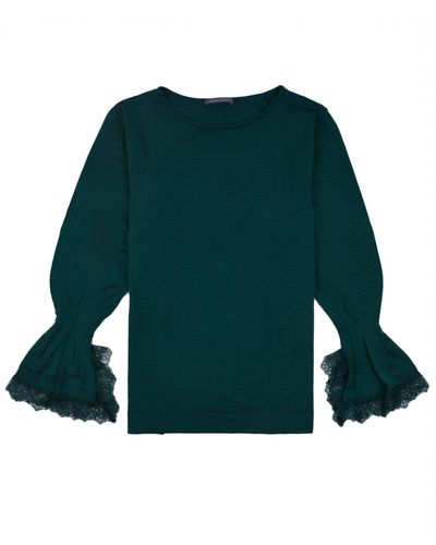 Alberta Ferretti Lace Cuffs Round Neck Plain Sweater - Green