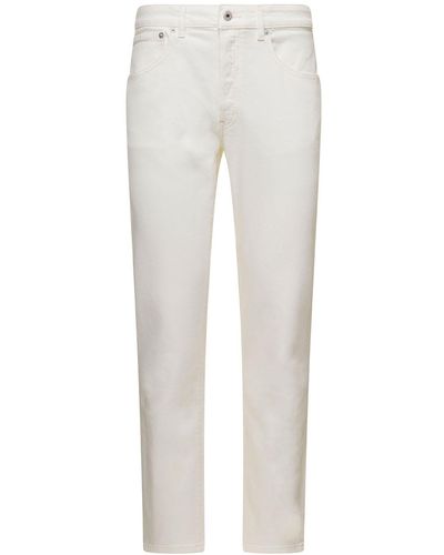 KENZO White 5-pocket Slim Jeans With Logo Patch In Stretch Cotton Denim Man