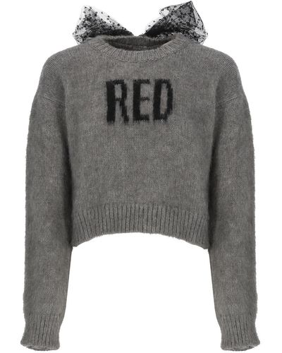 RED Valentino Cropped Sweater With Logo - Gray