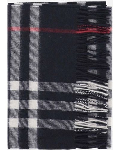 Burberry Cashmere Scarf With Check Pattern - Blue
