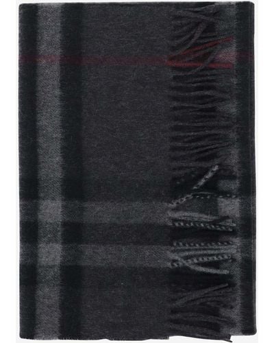 Burberry Cashmere Scarf With Check Pattern - Black