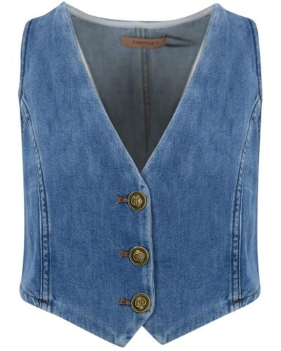 Twin Set Denim Vest With Buttons - Blue