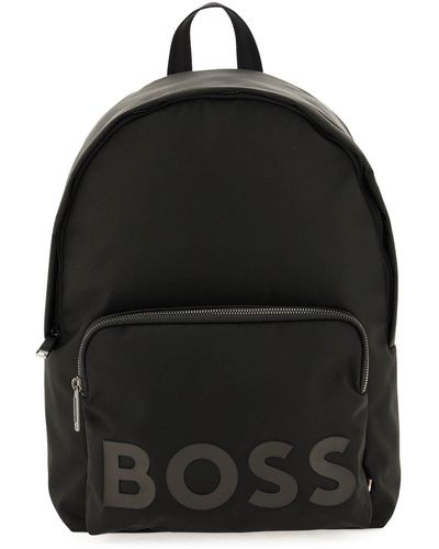BOSS Recycled Fabric Backpack With Rubber Logo - Black