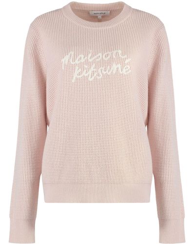 Maison Kitsuné Crew-Neck Wool Sweater - Pink