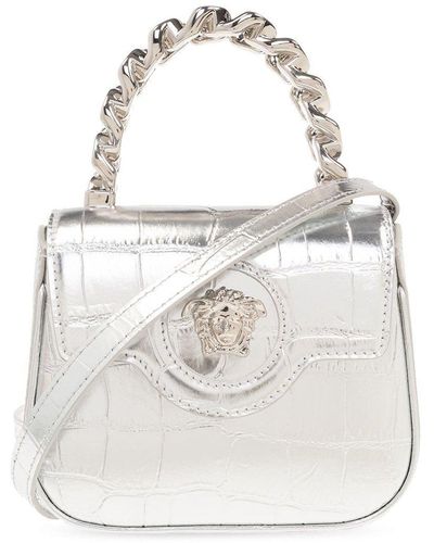 Versace Mini -colored Handbag With Medusa Head Detail In Laminated Leather Woman - White