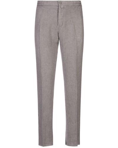 Kiton Linen Trousers With Elasticised Waistband - Grey