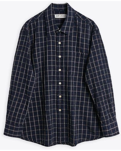 Our Legacy Above Shirt Dark Checked Shirt With Long Sleeves - Blue
