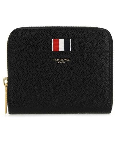 Thom Browne Logo Embossed Zipped Wallet - Black