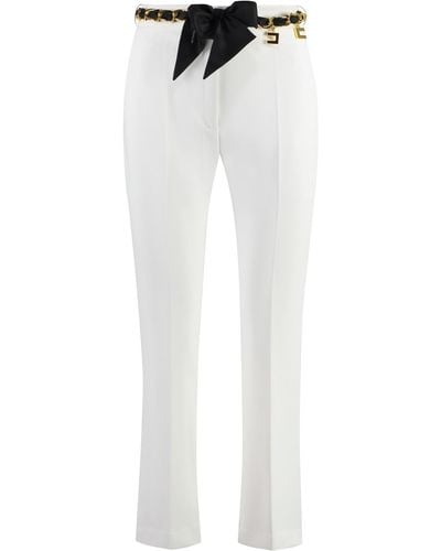 Elisabetta Franchi Flare Pants With Foulard Belt - White