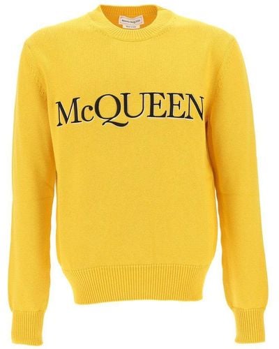 Alexander McQueen Logo Printed Crewneck Jumper - Yellow
