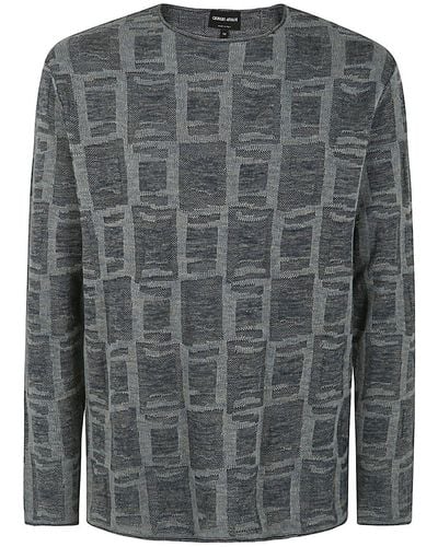 Giorgio Armani Jacquard Crew Neck Sweater - Gray