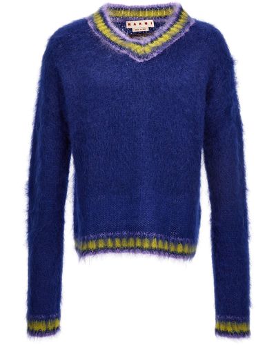 Marni Contrast Edging Mohair Sweater Sweater, Cardigans - Blue