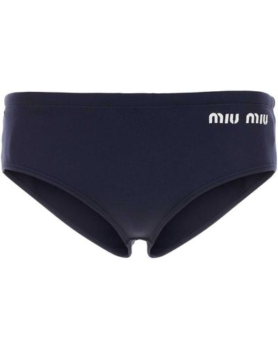 Miu Miu Dark Stretch Nylon Bikini Bottom - Blue