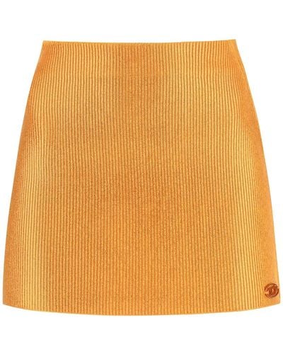 DIESEL 'm-argette' Mini Skirt In Metallic Knit - Orange