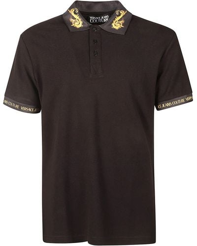 Versace Logo Trimmed Regular Polo Shirt - Black
