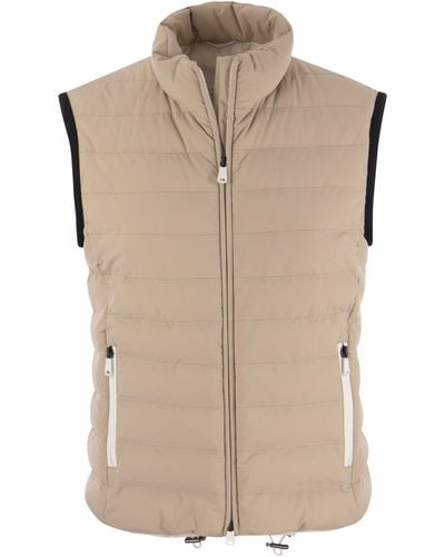 Brunello Cucinelli Sleeveless Down Jacket In Membraned Nylon With Monile - Natural