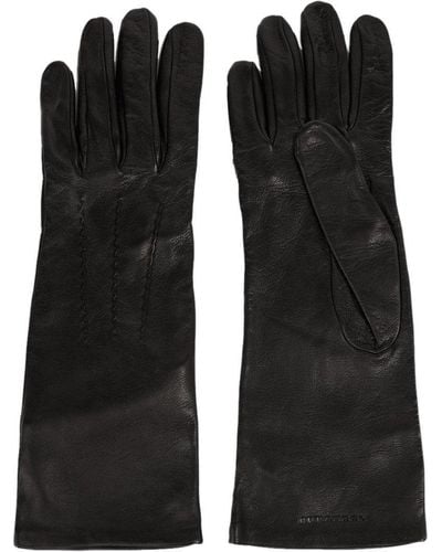 Burberry Embossed Logo Leather Gloves - Black