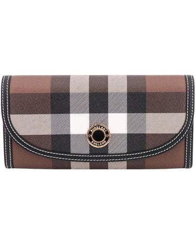 Burberry Continental Wallet With Check Motif - Gray